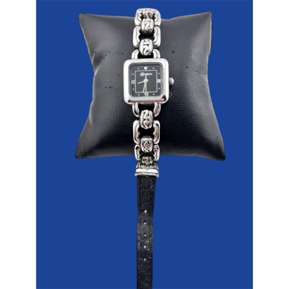 Brighton Columbia Silver Plated & Black Leather Watch New Battery - Picture 3 of 6